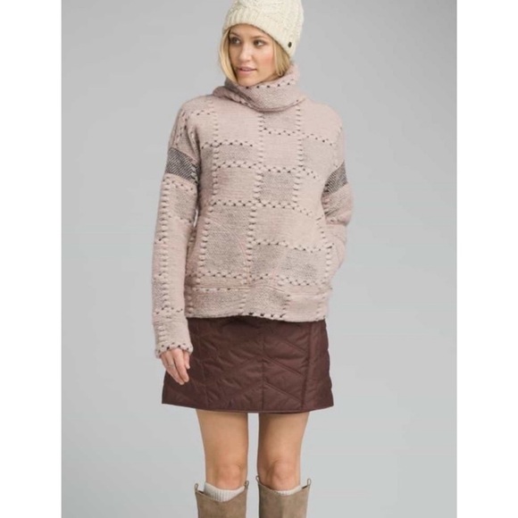 Prana Crestland Wool Blend Turtleneck Patchwork Pullover Sweater, Pink - Size L - Picture 1 of 11